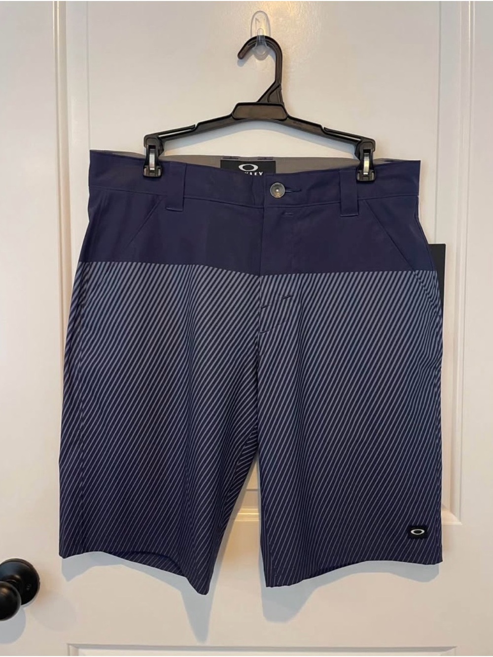 Oakley Navy and Light Blue Striped Performance Shorts